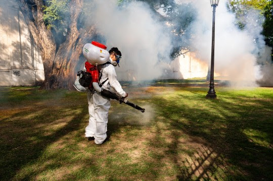 El municipio continúa con los operativos de fumigación en parques, plazas y espacios verdes